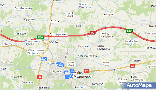 mapa Karolina gmina Mińsk Mazowiecki, Karolina gmina Mińsk Mazowiecki na mapie Targeo