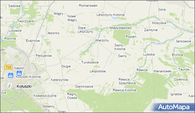 mapa Kazimierzów gmina Koluszki, Kazimierzów gmina Koluszki na mapie Targeo