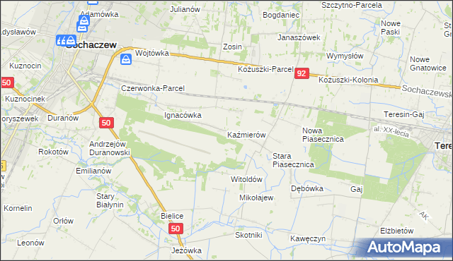 mapa Kaźmierów gmina Sochaczew, Kaźmierów gmina Sochaczew na mapie Targeo