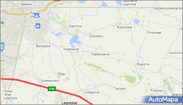 mapa Kłębanowice gmina Legnickie Pole, Kłębanowice gmina Legnickie Pole na mapie Targeo