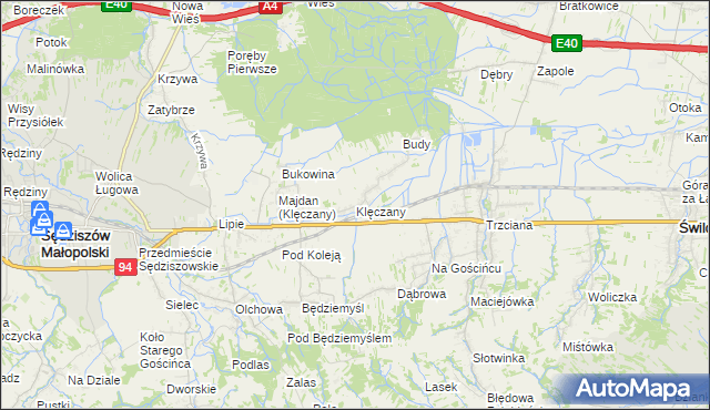 mapa Klęczany gmina Sędziszów Małopolski, Klęczany gmina Sędziszów Małopolski na mapie Targeo