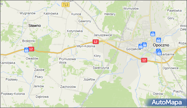 mapa Kliny gmina Opoczno, Kliny gmina Opoczno na mapie Targeo