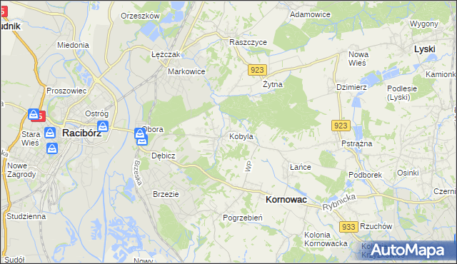 mapa Kobyla gmina Kornowac, Kobyla gmina Kornowac na mapie Targeo