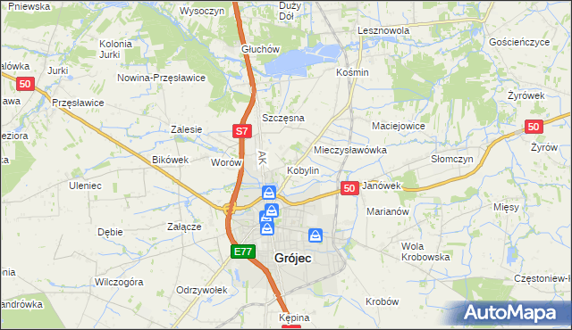 mapa Kobylin gmina Grójec, Kobylin gmina Grójec na mapie Targeo