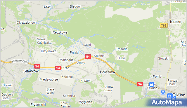 mapa Kolonia gmina Bolesław, Kolonia gmina Bolesław na mapie Targeo