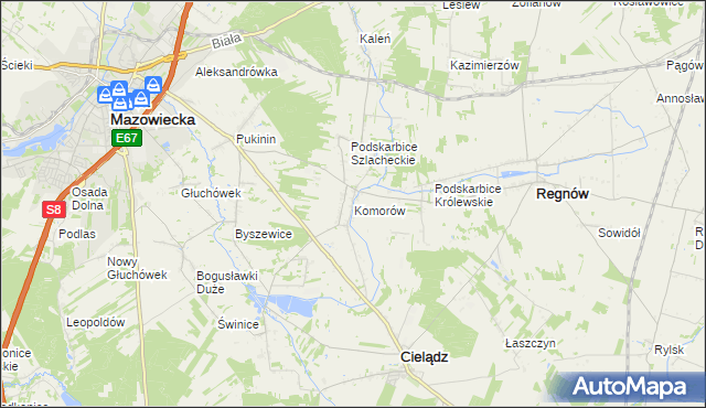 mapa Komorów gmina Cielądz, Komorów gmina Cielądz na mapie Targeo