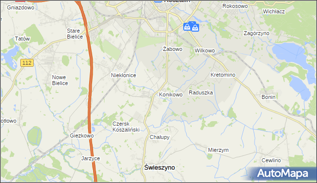 mapa Konikowo gmina Świeszyno, Konikowo gmina Świeszyno na mapie Targeo