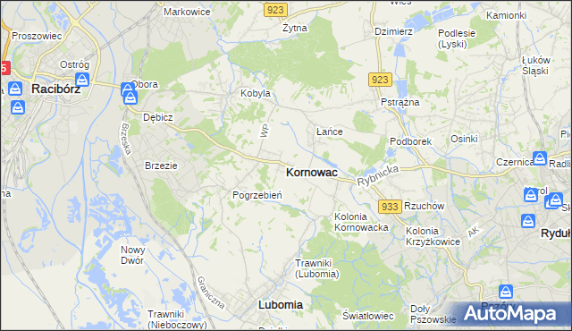 mapa Kornowac, Kornowac na mapie Targeo