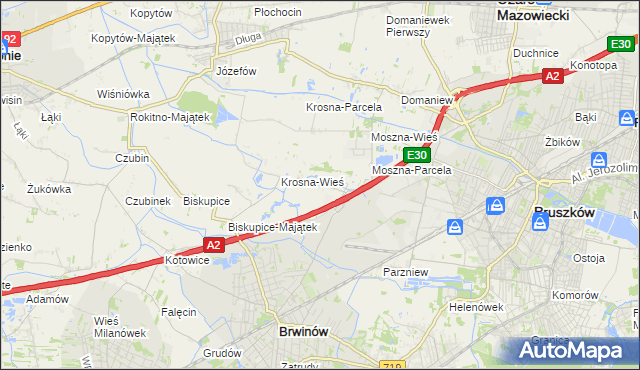 mapa Koszajec gmina Brwinów, Koszajec gmina Brwinów na mapie Targeo