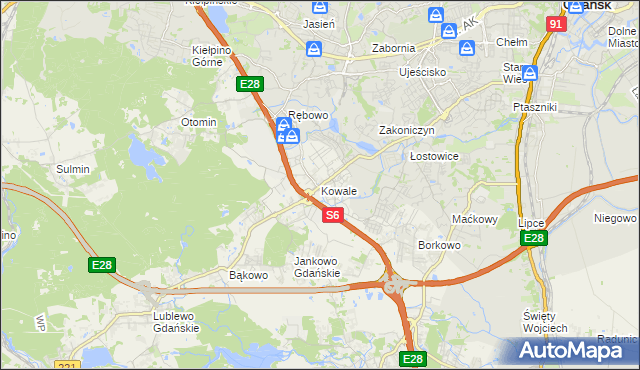 mapa Kowale gmina Kolbudy, Kowale gmina Kolbudy na mapie Targeo