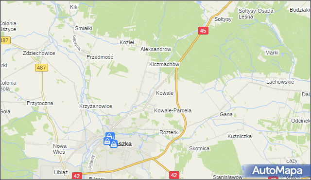 mapa Kowale gmina Praszka, Kowale gmina Praszka na mapie Targeo