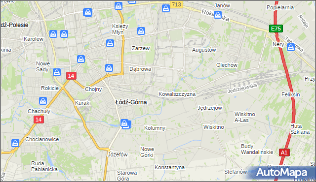 mapa Kowalszczyzna gmina Łódź, Kowalszczyzna gmina Łódź na mapie Targeo