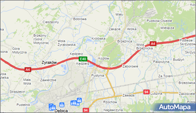 mapa Kozłów gmina Dębica, Kozłów gmina Dębica na mapie Targeo