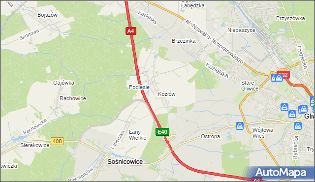 mapa Kozłów gmina Sośnicowice, Kozłów gmina Sośnicowice na mapie Targeo