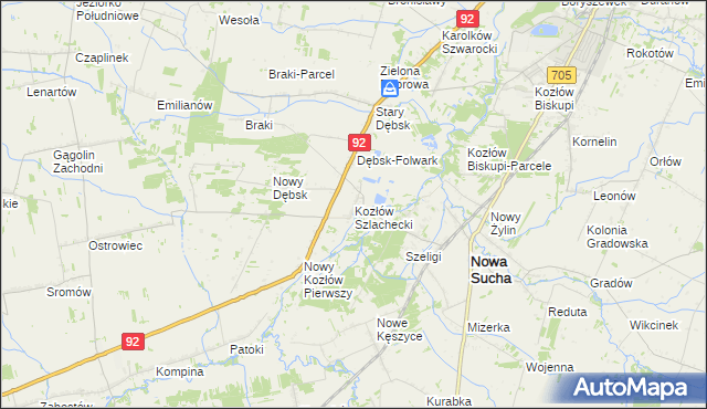 mapa Kozłów Szlachecki, Kozłów Szlachecki na mapie Targeo