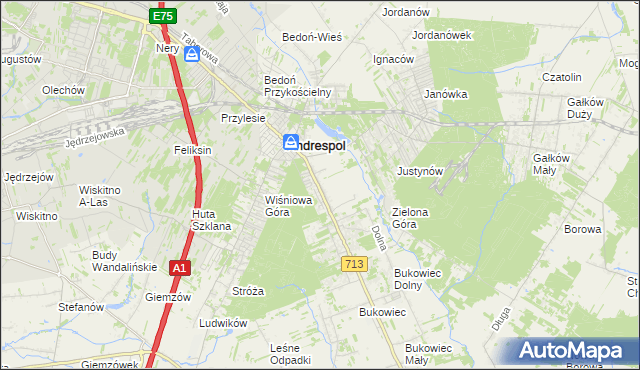 mapa Kraszew gmina Andrespol, Kraszew gmina Andrespol na mapie Targeo