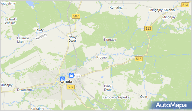 mapa Krosno gmina Orneta, Krosno gmina Orneta na mapie Targeo