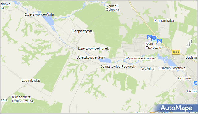 mapa Krzywie gmina Dzierzkowice, Krzywie gmina Dzierzkowice na mapie Targeo