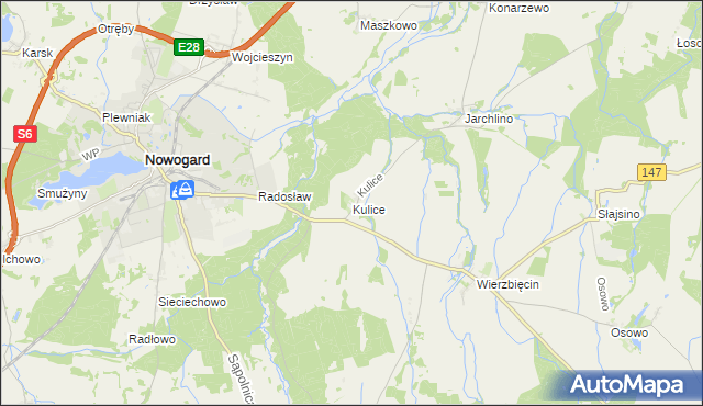 mapa Kulice gmina Nowogard, Kulice gmina Nowogard na mapie Targeo