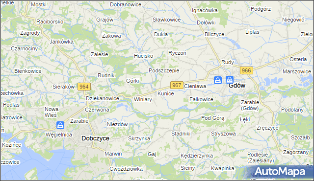 mapa Kunice gmina Gdów, Kunice gmina Gdów na mapie Targeo