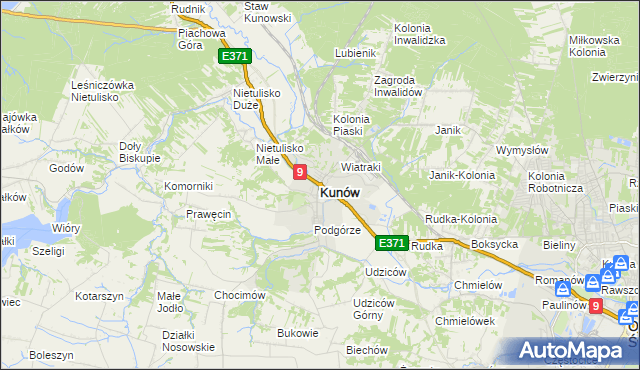 mapa Kunów powiat ostrowiecki, Kunów powiat ostrowiecki na mapie Targeo