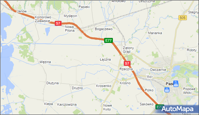 mapa Łączna gmina Pasłęk, Łączna gmina Pasłęk na mapie Targeo