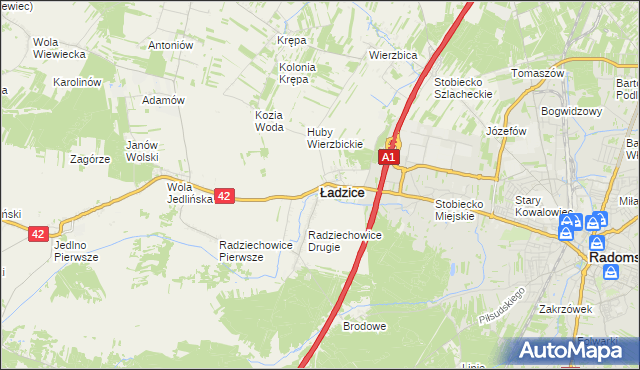 mapa Ładzice, Ładzice na mapie Targeo