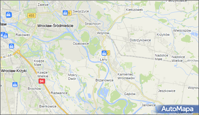 mapa Łany gmina Czernica, Łany gmina Czernica na mapie Targeo