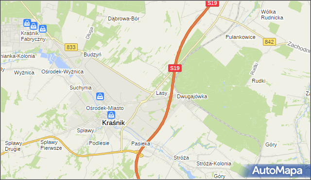 mapa Lasy gmina Kraśnik, Lasy gmina Kraśnik na mapie Targeo