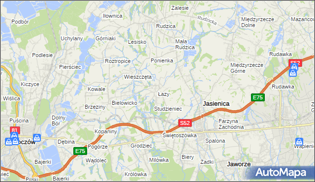 mapa Łazy gmina Jasienica, Łazy gmina Jasienica na mapie Targeo
