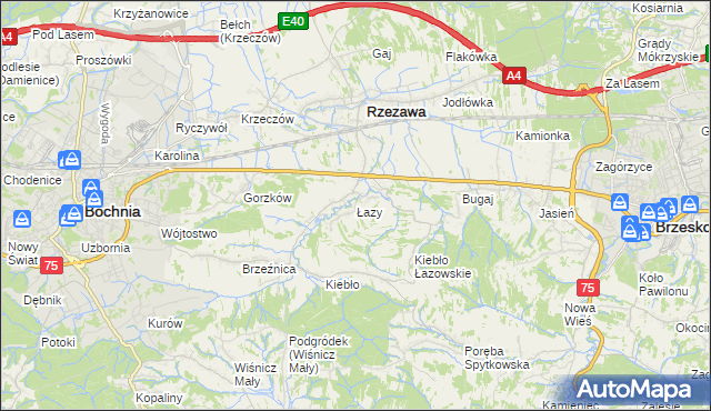 mapa Łazy gmina Rzezawa, Łazy gmina Rzezawa na mapie Targeo