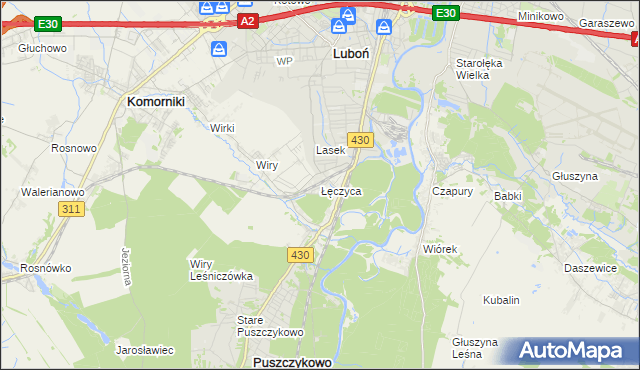 mapa Łęczyca gmina Komorniki, Łęczyca gmina Komorniki na mapie Targeo