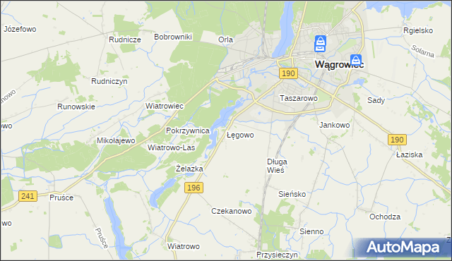 mapa Łęgowo gmina Wągrowiec, Łęgowo gmina Wągrowiec na mapie Targeo