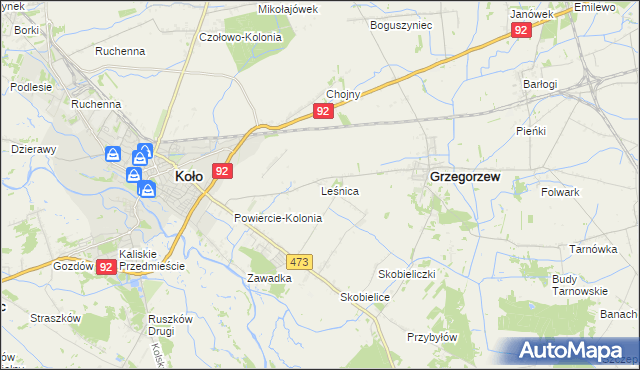 mapa Leśnica gmina Koło, Leśnica gmina Koło na mapie Targeo