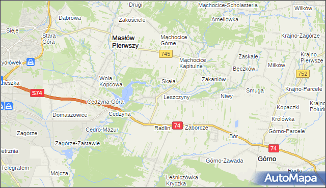 mapa Leszczyny gmina Górno, Leszczyny gmina Górno na mapie Targeo