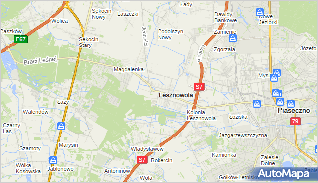 mapa Lesznowola powiat piaseczyński, Lesznowola powiat piaseczyński na mapie Targeo