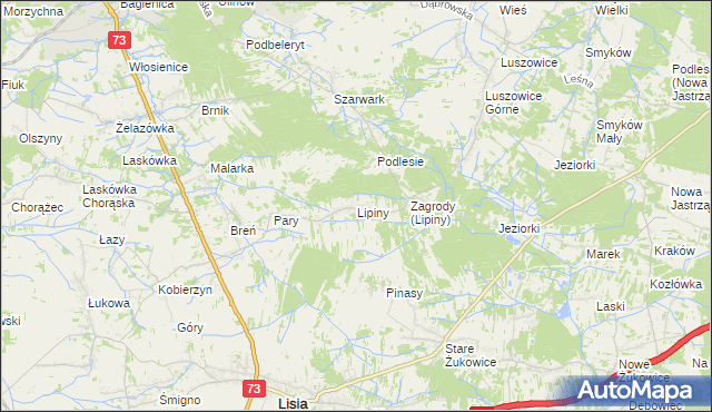 mapa Lipiny gmina Dąbrowa Tarnowska, Lipiny gmina Dąbrowa Tarnowska na mapie Targeo