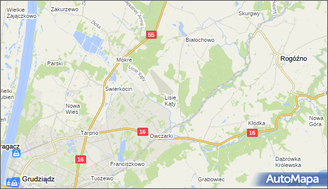 mapa Lisie Kąty gmina Grudziądz, Lisie Kąty gmina Grudziądz na mapie Targeo