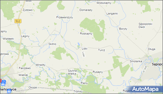 mapa Liski gmina Sępopol, Liski gmina Sępopol na mapie Targeo