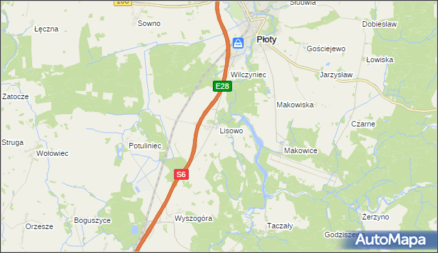 mapa Lisowo gmina Płoty, Lisowo gmina Płoty na mapie Targeo