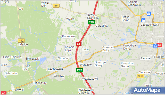 mapa Łojki gmina Blachownia, Łojki gmina Blachownia na mapie Targeo