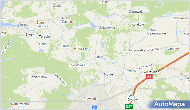 mapa Łosie gmina Radzymin, Łosie gmina Radzymin na mapie Targeo