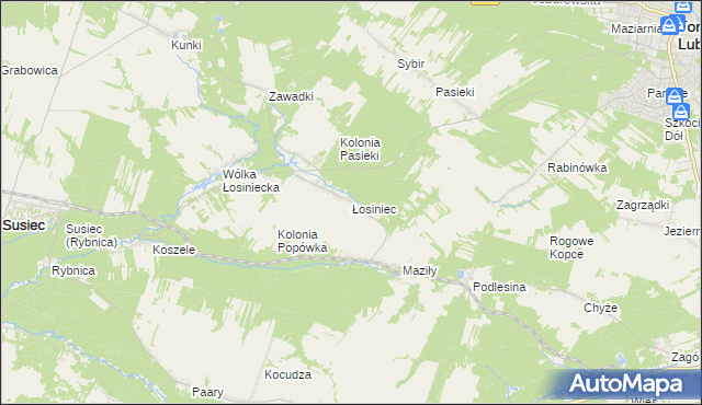 mapa Łosiniec gmina Susiec, Łosiniec gmina Susiec na mapie Targeo