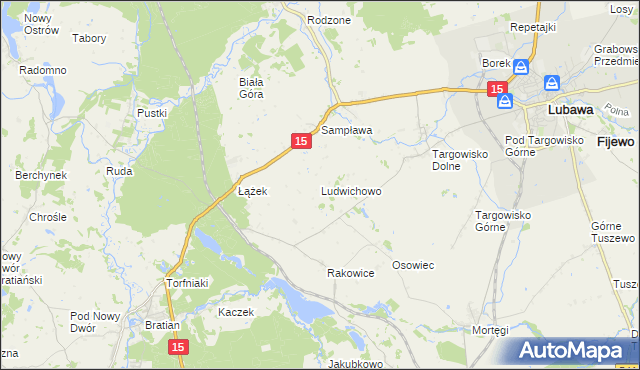 mapa Ludwichowo gmina Lubawa, Ludwichowo gmina Lubawa na mapie Targeo
