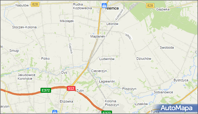 mapa Ludwinów gmina Niemce, Ludwinów gmina Niemce na mapie Targeo