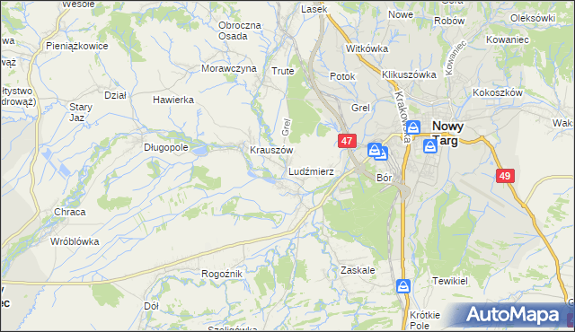 mapa Ludźmierz, Ludźmierz na mapie Targeo