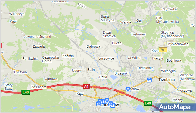 mapa Luszowice gmina Chrzanów, Luszowice gmina Chrzanów na mapie Targeo