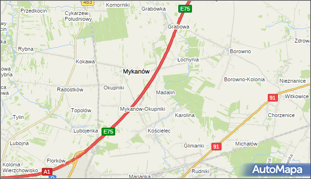 mapa Madalin gmina Rędziny, Madalin gmina Rędziny na mapie Targeo