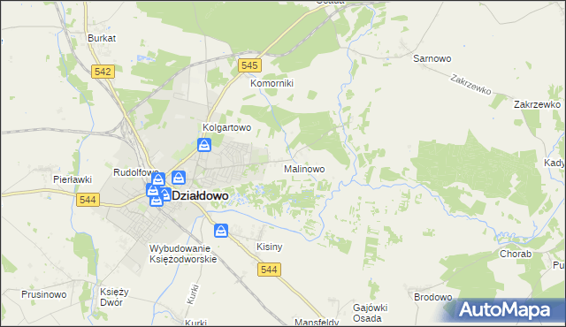 mapa Malinowo gmina Działdowo, Malinowo gmina Działdowo na mapie Targeo