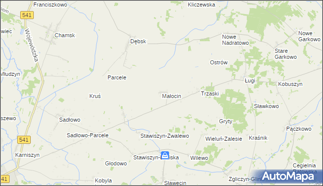 mapa Małocin gmina Bieżuń, Małocin gmina Bieżuń na mapie Targeo
